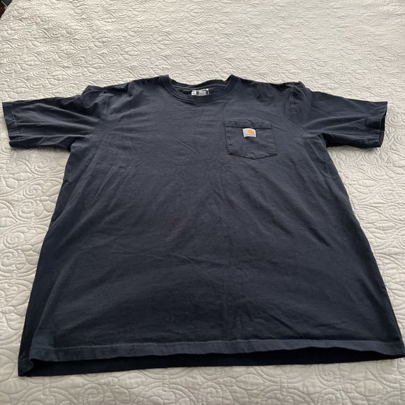 Carhartt Shirt Mens XL Short Sleeve Crew Neck Loose Fit Pocket T-Shirt Navy Blue - Picture 1 of 6